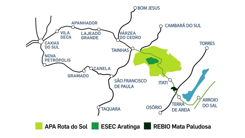imagem de um MAPA da ROTA DO SOL COM a localização das Unidades de Conservação (UC)