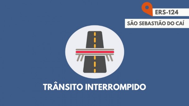 Imagem de trânsito interrompido, mencionando a ERS-124 em São Sebastião do Caí