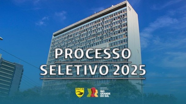 A foto mostra o prédio do Daer, com os dizeres "Processo Seletivo 2025"